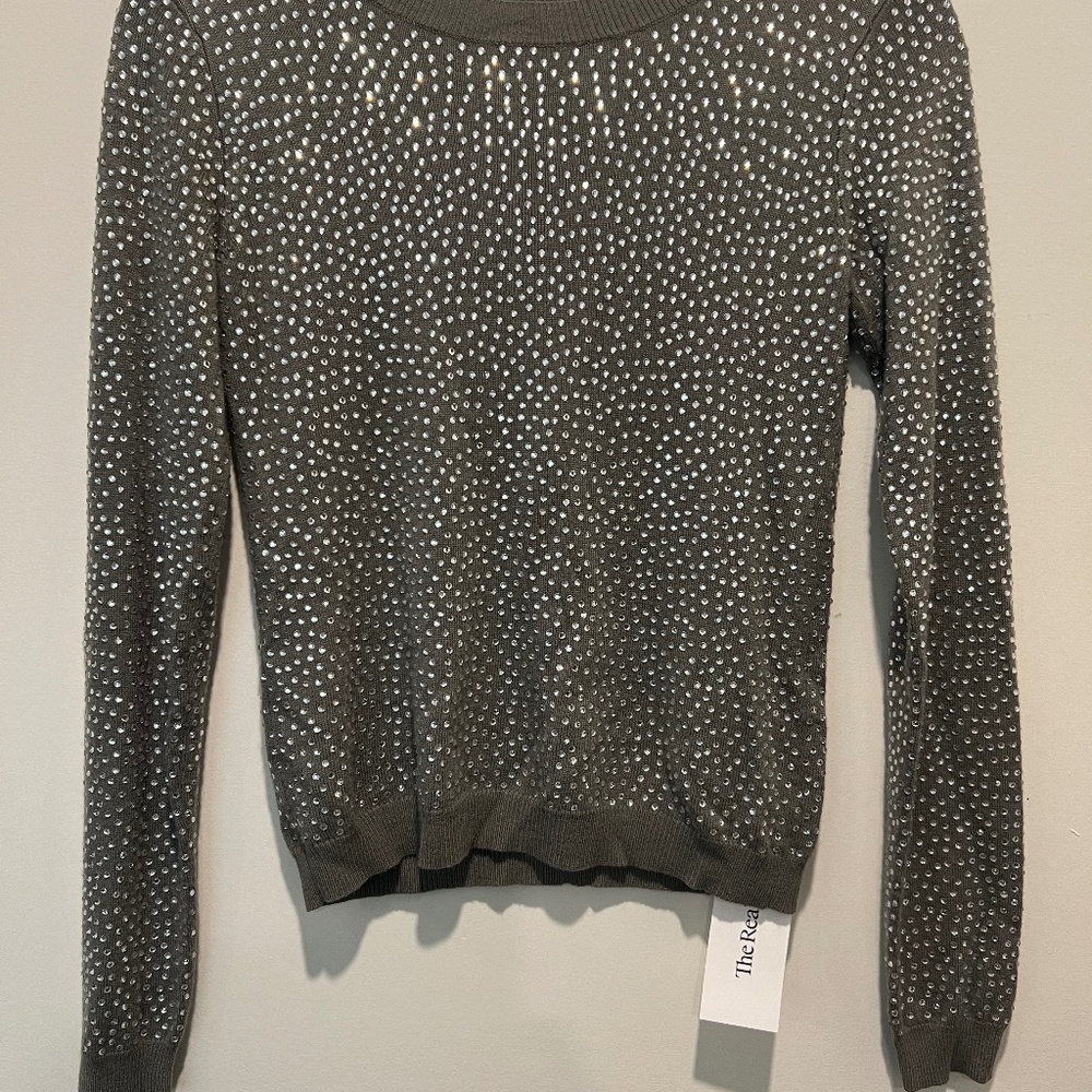 Alice + Olivia Sweater Gray with Crystal embellishments size XS